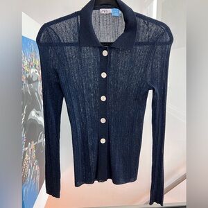 Zara sheer lurex knit cardigan. Women’s small, shimmer and stretch!